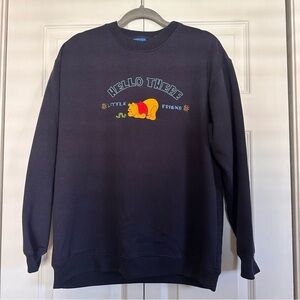 Vintage Pooh Embroidered “Hello there little friend” Navy Blue Crewneck